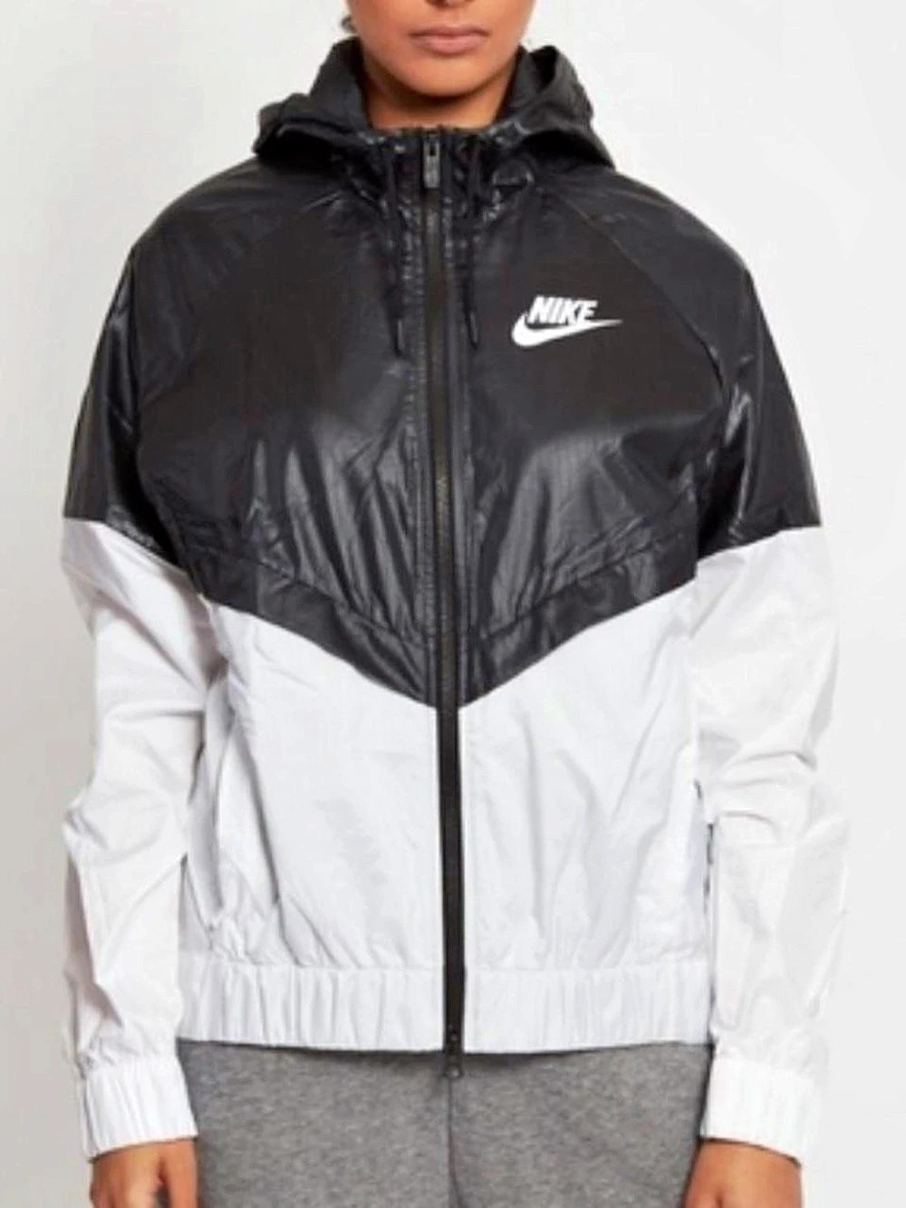 Nike Color Block Hooded Jacket Black & White XL Like New